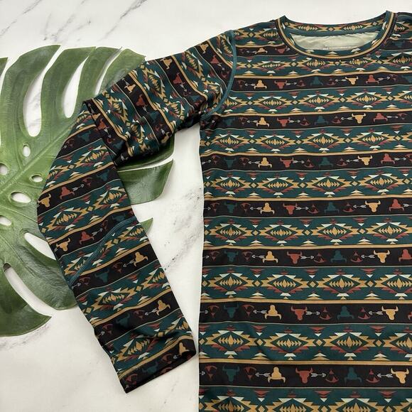 Terramar Womens Long Sleeve Top Size XL Green Brown Southwest Western Print - Picture 4 of 11